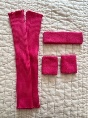 Set of leg warmers, terry cloth headband and wristbands